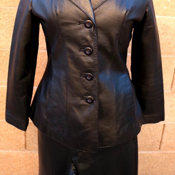 Womens Wilsons Leather Pants Suit Jacket Black Vintage 90s Y2K - Picture 2 of 16